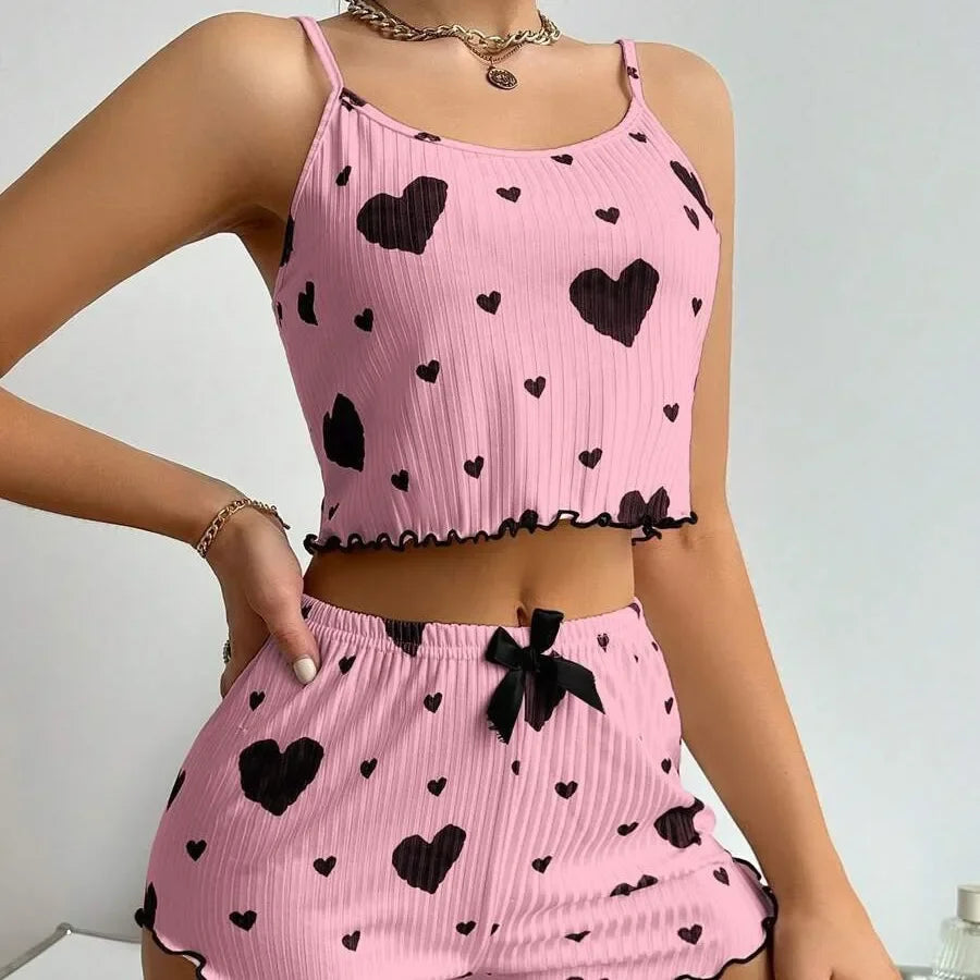 Conjunto Pijama Feminino 2 Peças – Regata e Shorts, Branco com Estampa Lov
