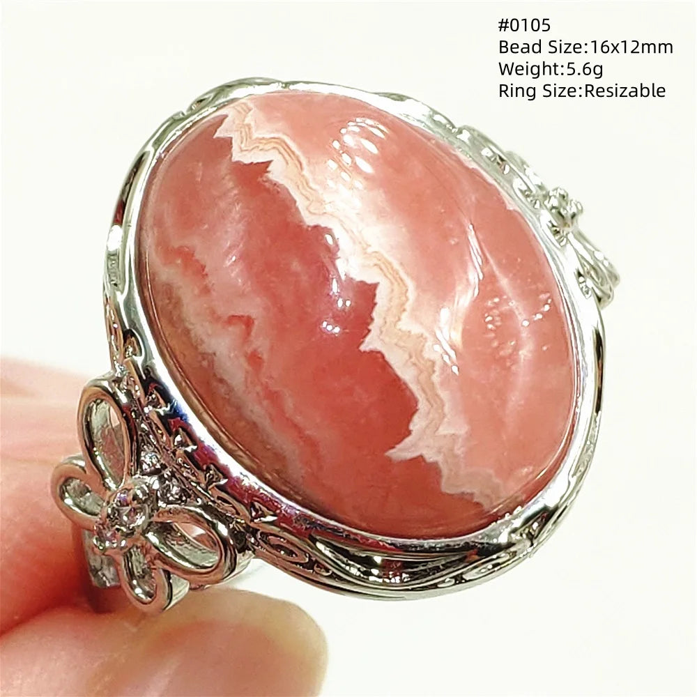 Anel Ajustável Rhodochrosita – Pedra Natural Rosa para Amor e Cura, Joia Feminina e Masculina