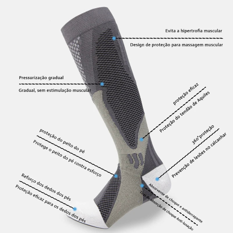 Meia de Compressão Esportiva Masculina e Feminina Corrida Ciclismo Academia Antifadiga Respirável