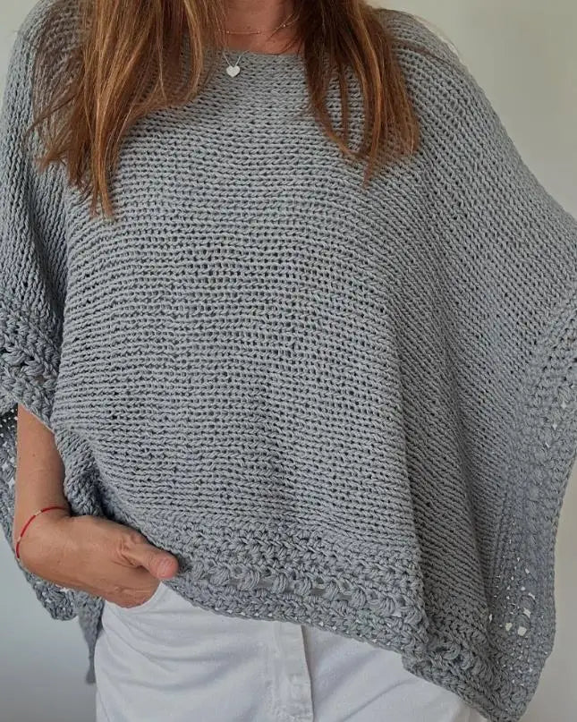 Blusa Feminina 2025 – Manga 3/4 Morcego, Padrão Vazado, Casual em Tricô