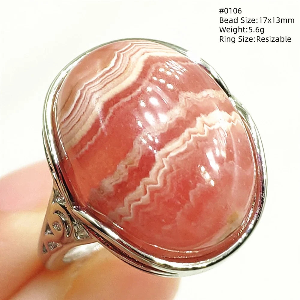Anel Ajustável Rhodochrosita – Pedra Natural Rosa para Amor e Cura, Joia Feminina e Masculina