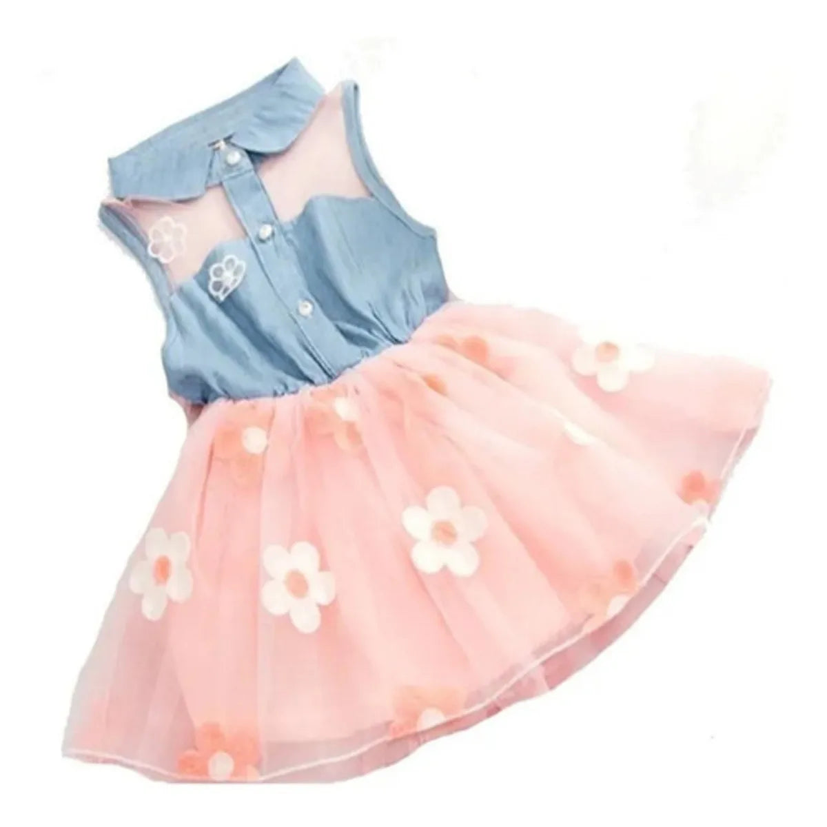Vestido Infantil Feminino – Festa com Aba e Tule Florido