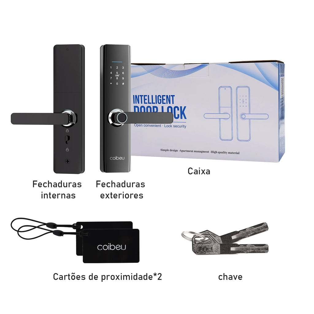 Fechadura Inteligente – Impressão Digital e Senha, Compatível com Tuya, Desbloqueio Rápido ≤1s, Eletrônica Coibeu