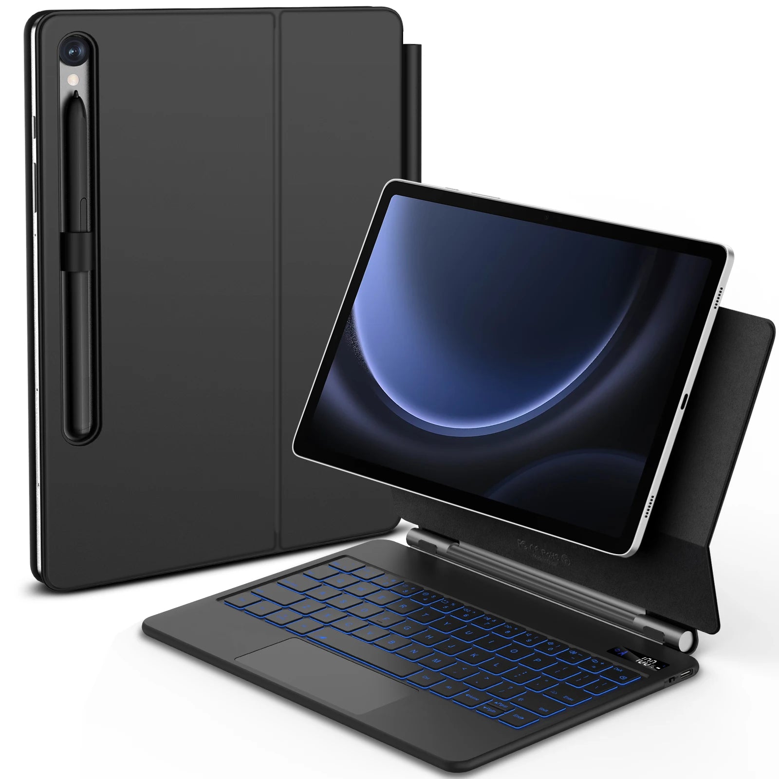 Teclado Mágico Português Bettdow para Samsung Tab S7/S8/S9/S9+ – Suporte Flutuante, Iluminado e Porta-Caneta S