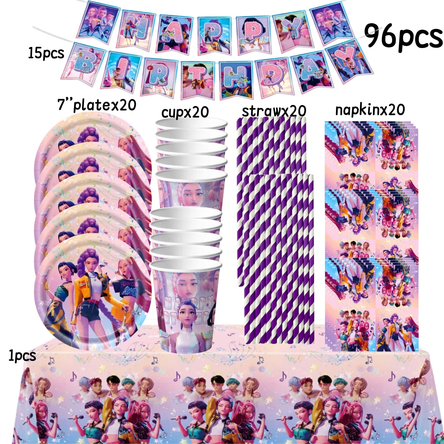 Caçador de demônios kpop decoração de festa k pop caçadores de demônios kit de pano de mesa de aniversário sacos de copo de prato caçadores de demônio kpop lembranças de festa