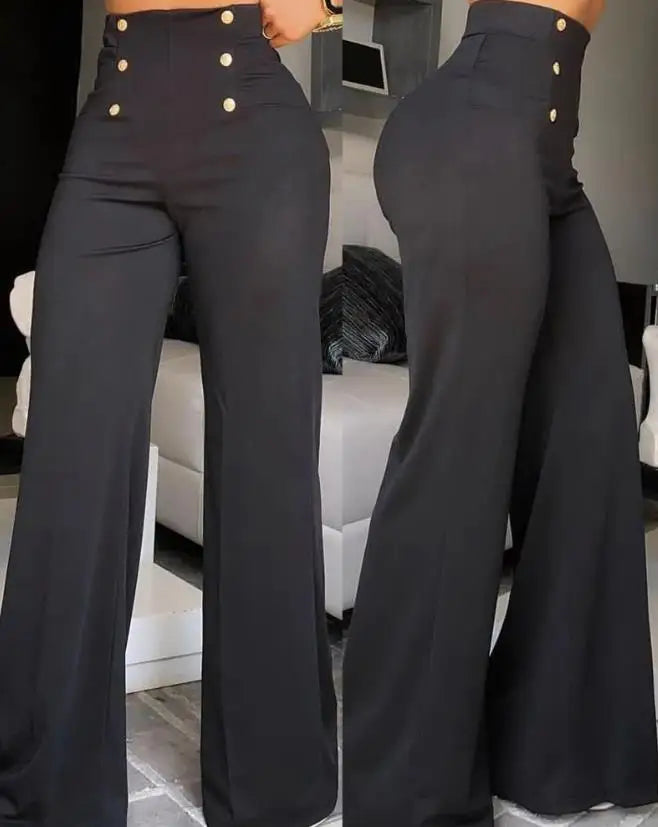 Calça Feminina Pantalona 2025 – Cintura Alta, Boca Larga e Estilo Europeu
