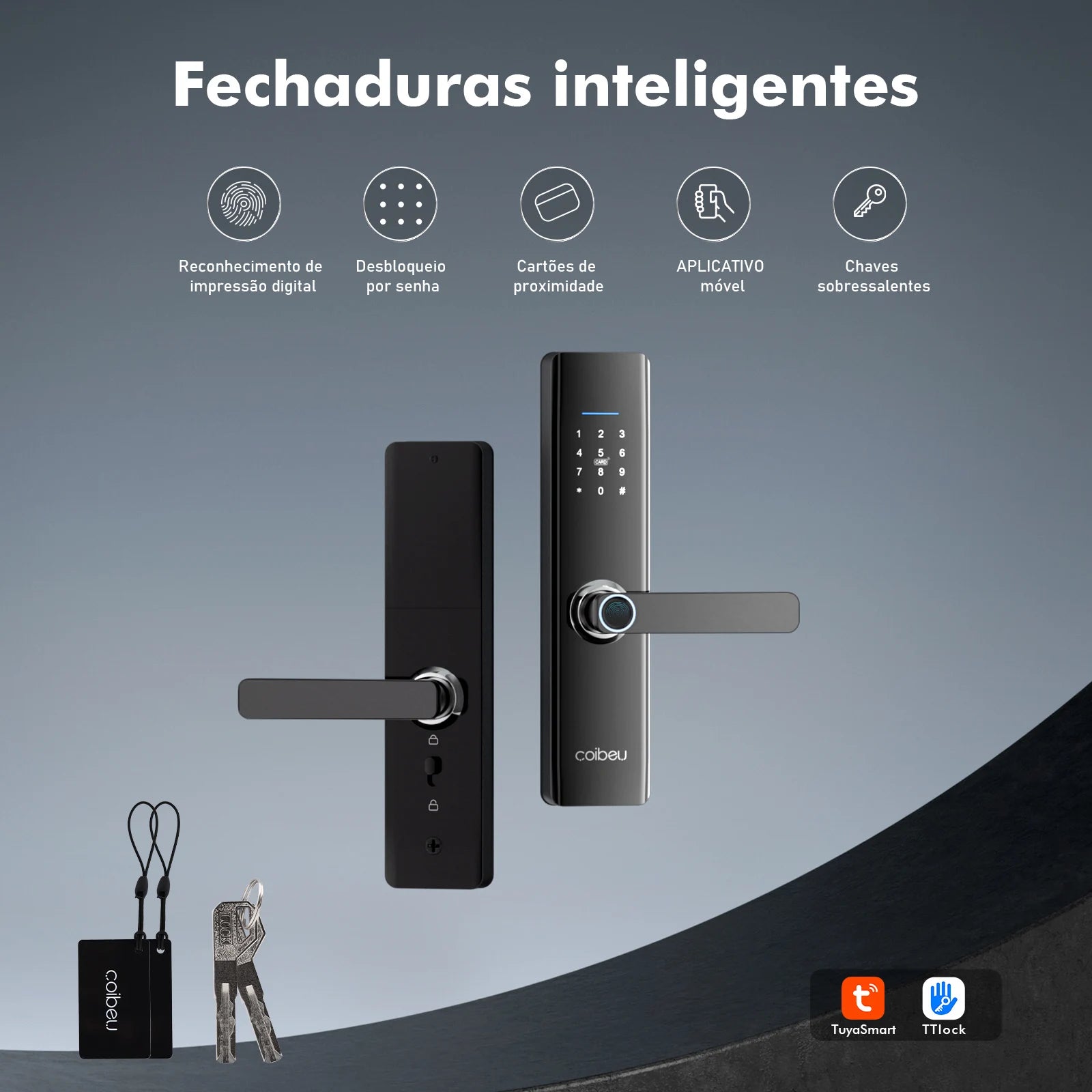 Fechadura Inteligente – Impressão Digital e Senha, Compatível com Tuya, Desbloqueio Rápido ≤1s, Eletrônica Coibeu