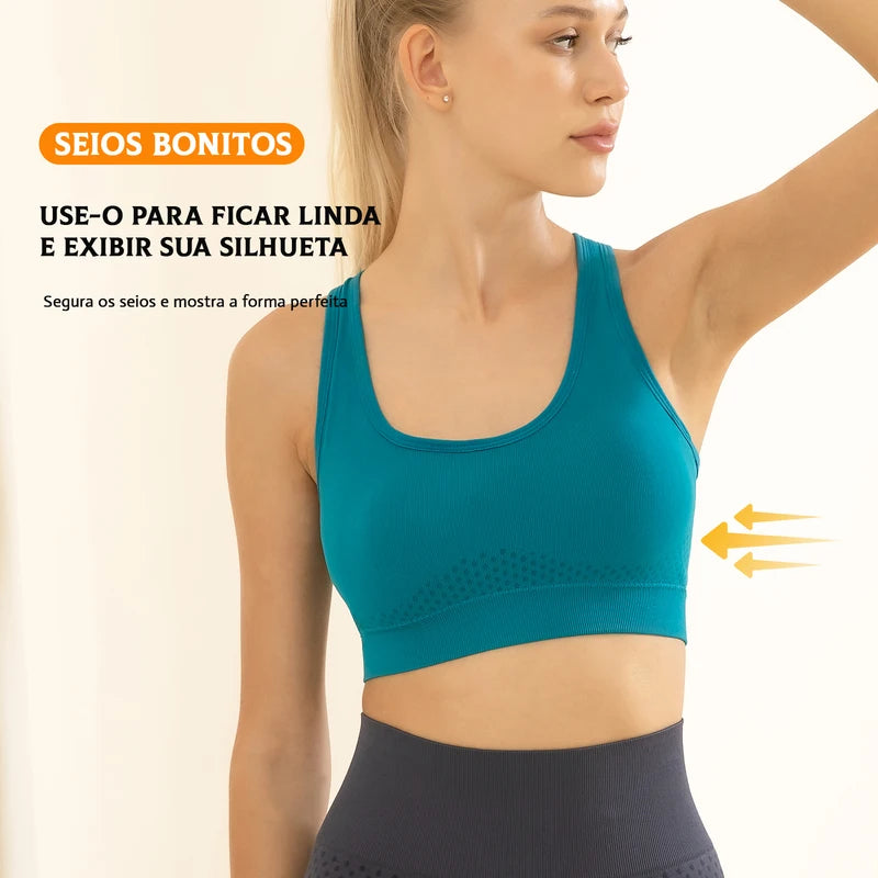 Sutiã Esportivo Feminino – Push Up, Respirável e Antichoque