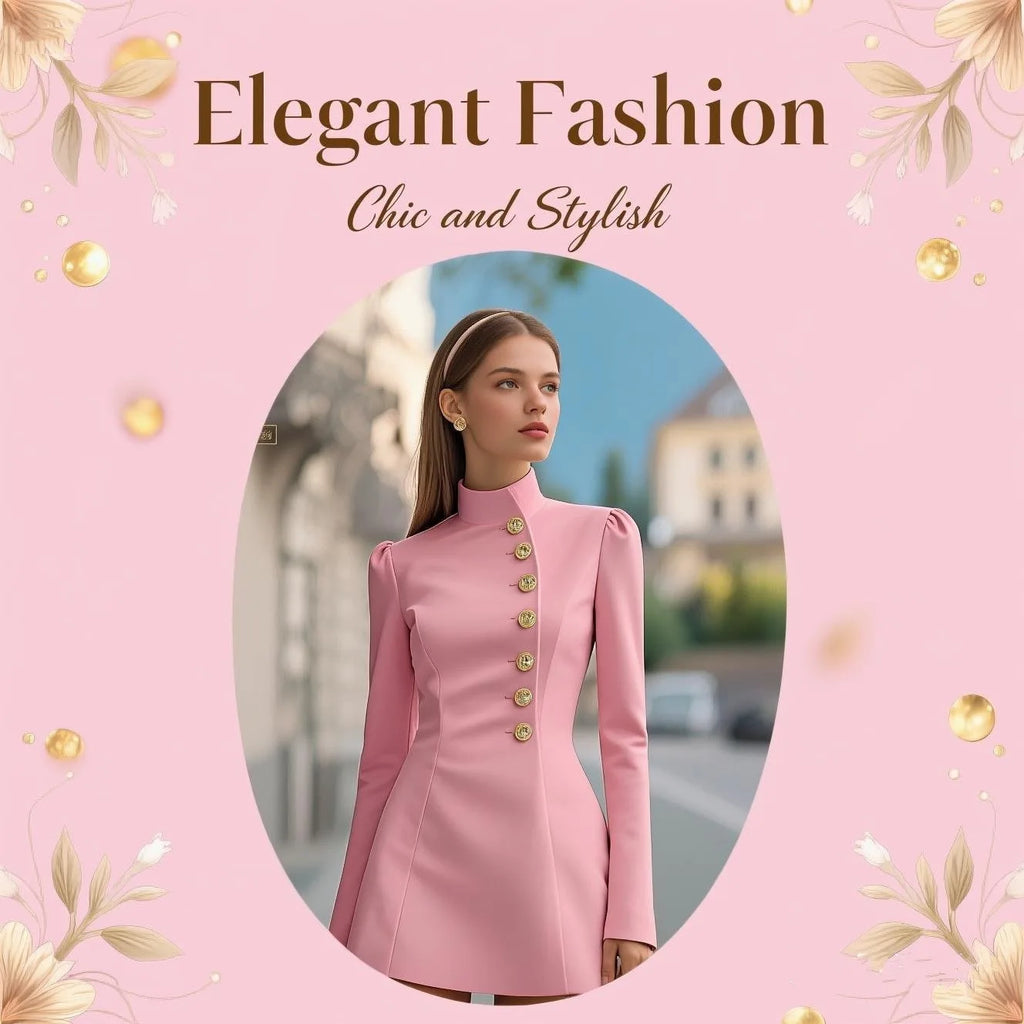 2025 New Women's Turtleneck Dress Suit Single-breasted High Waist Slim Long Sleeve Korean Style Office Pink Mini Skirt