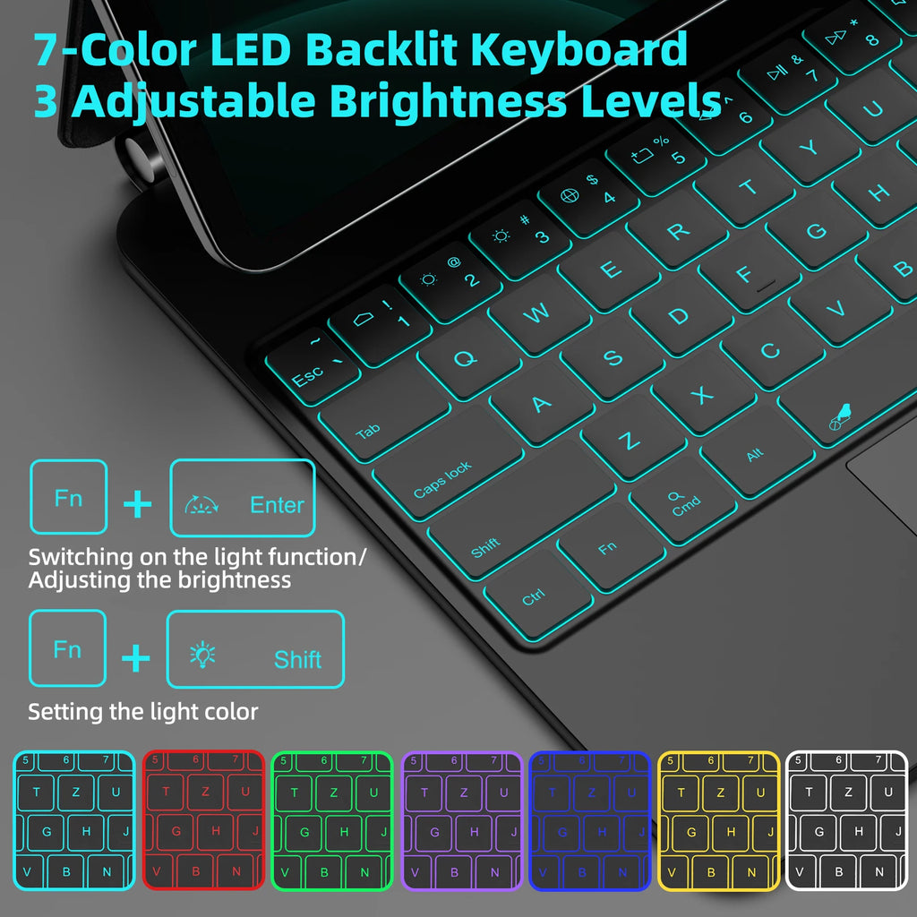 Teclado Mágico Português Bettdow para Samsung Tab S7/S8/S9/S9+ – Suporte Flutuante, Iluminado e Porta-Caneta S