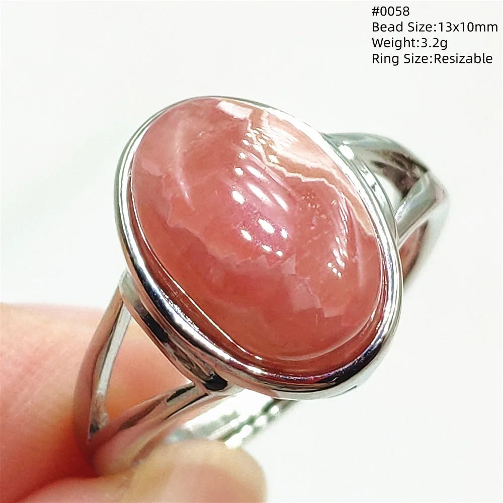 Anel Ajustável Rhodochrosita – Pedra Natural Rosa para Amor e Cura, Joia Feminina e Masculina