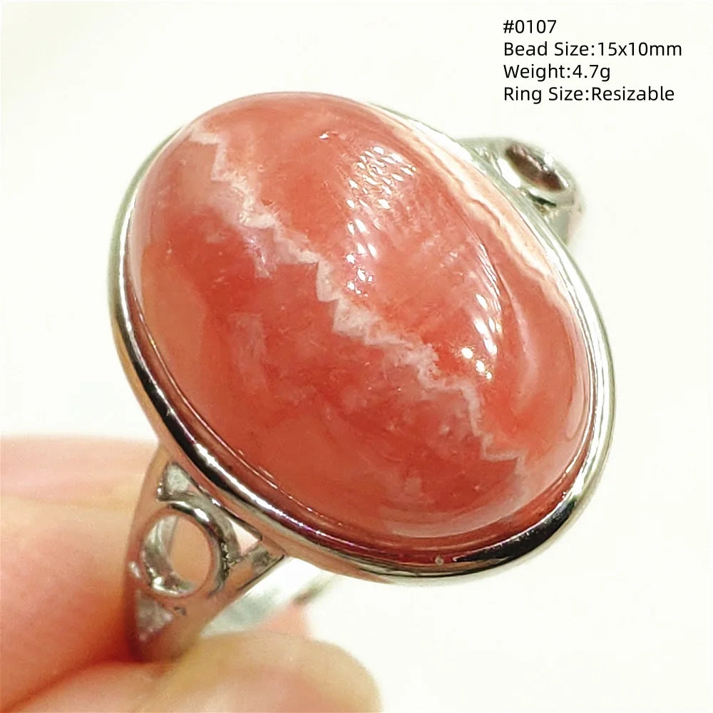 Anel Ajustável Rhodochrosita – Pedra Natural Rosa para Amor e Cura, Joia Feminina e Masculina