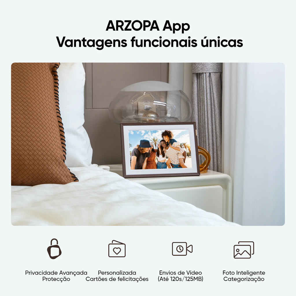 Porta-Retratos Digital ARZOPA 10,1" Touch Screen – WiFi, Compartilhamento Instantâneo de Fotos e Vídeo