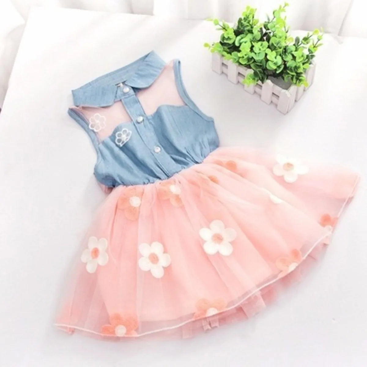 Vestido Infantil Feminino – Festa com Aba e Tule Florido
