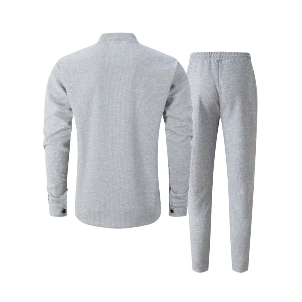 Conjunto Masculino Outono 2025 – Camisa Manga Longa com Bolso e Cardigan + Calça Casual