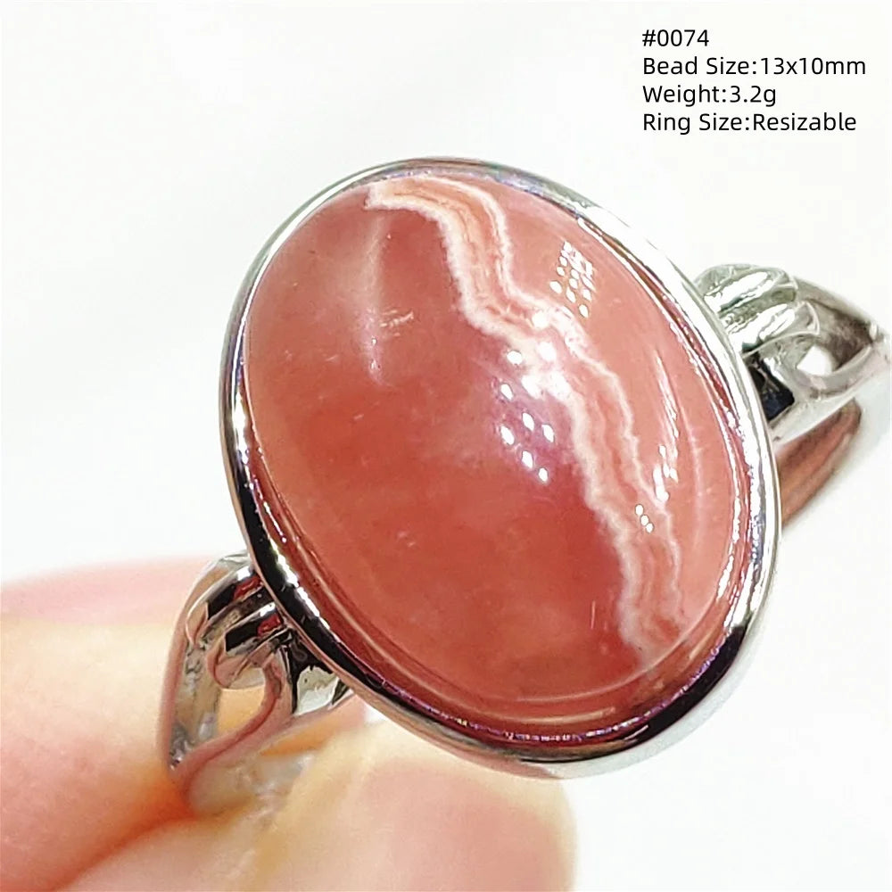Anel Ajustável Rhodochrosita – Pedra Natural Rosa para Amor e Cura, Joia Feminina e Masculina