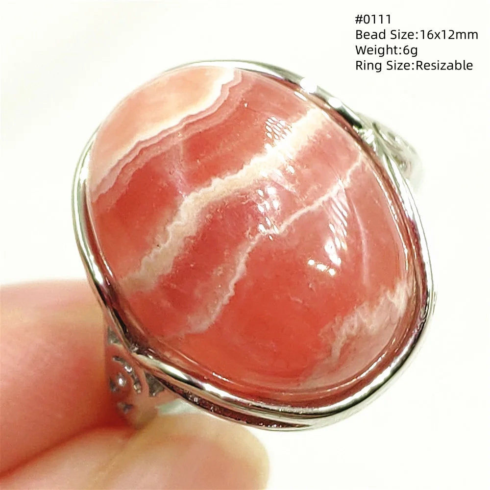 Anel Ajustável Rhodochrosita – Pedra Natural Rosa para Amor e Cura, Joia Feminina e Masculina