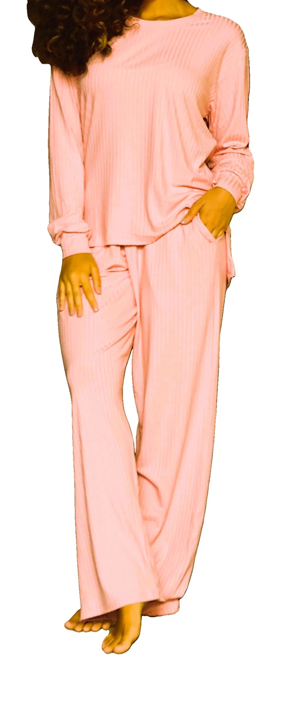 Pijama Feminino Longo – Tecido Liso com Gola e Calça Pantalona Confortável 🌙