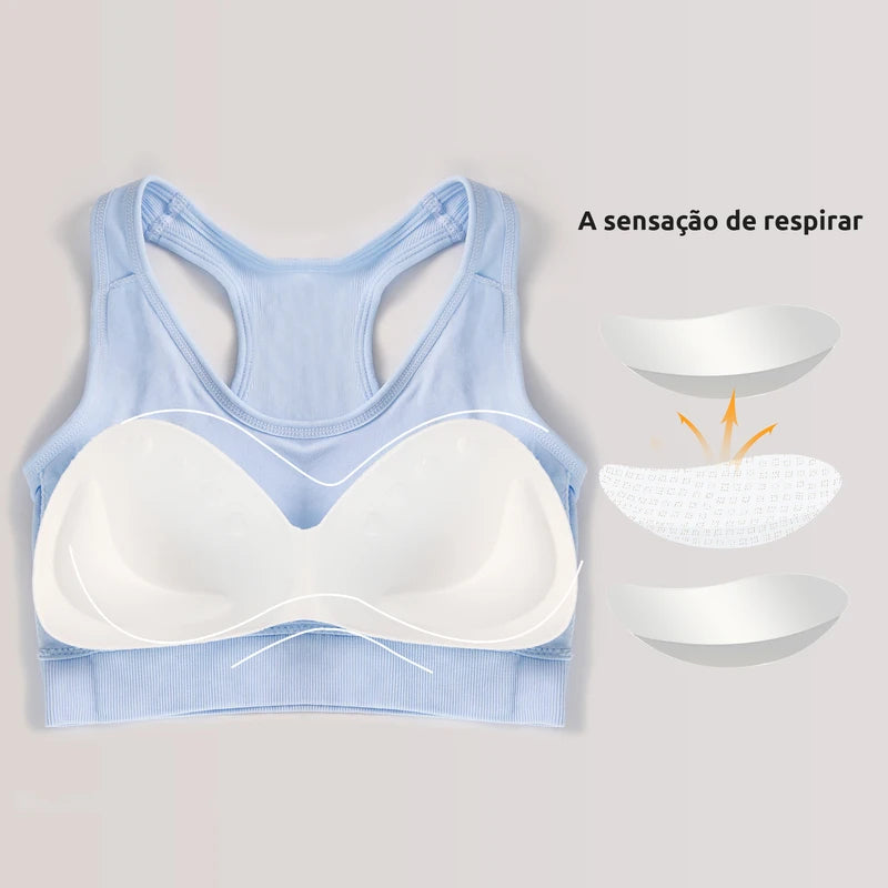 Sutiã Esportivo Feminino – Push Up, Respirável e Antichoque