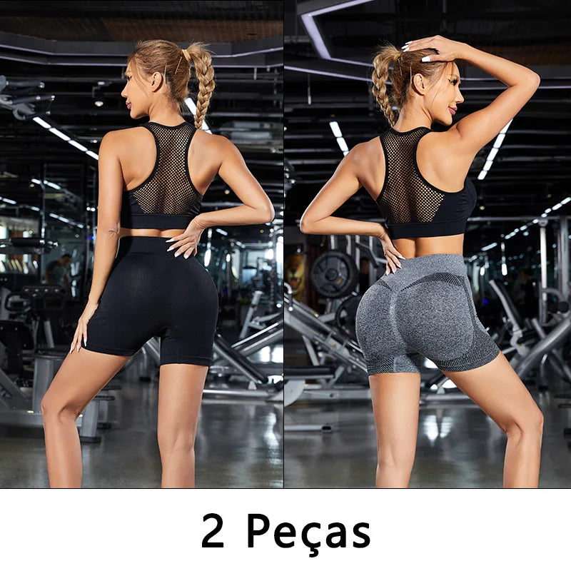 Conjunto 2 Peças – Shorts Esportivos Femininos, Ginástica e Yoga com Controle de Barriga e Glúteos