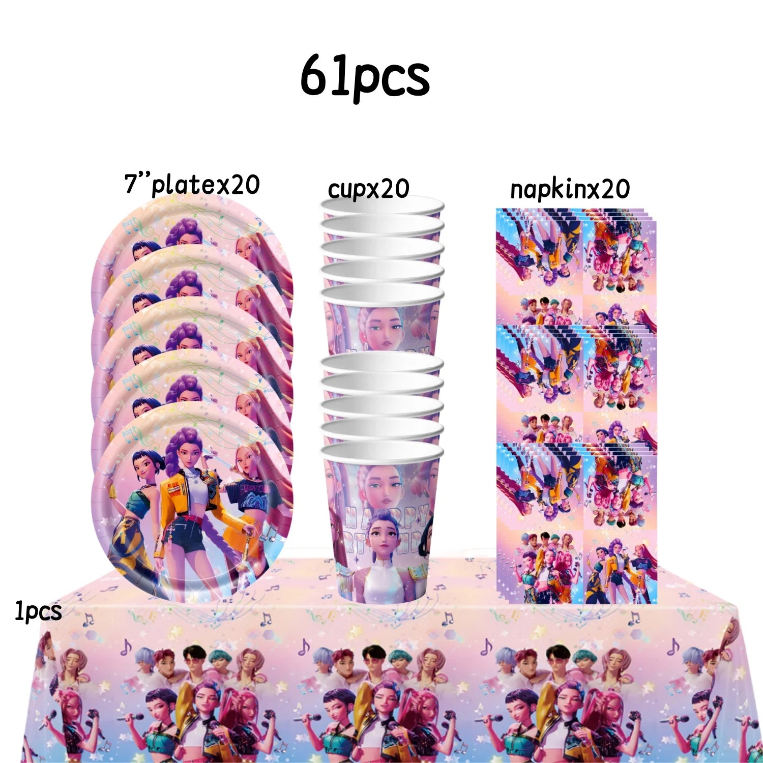 Caçador de demônios kpop decoração de festa k pop caçadores de demônios kit de pano de mesa de aniversário sacos de copo de prato caçadores de demônio kpop lembranças de festa