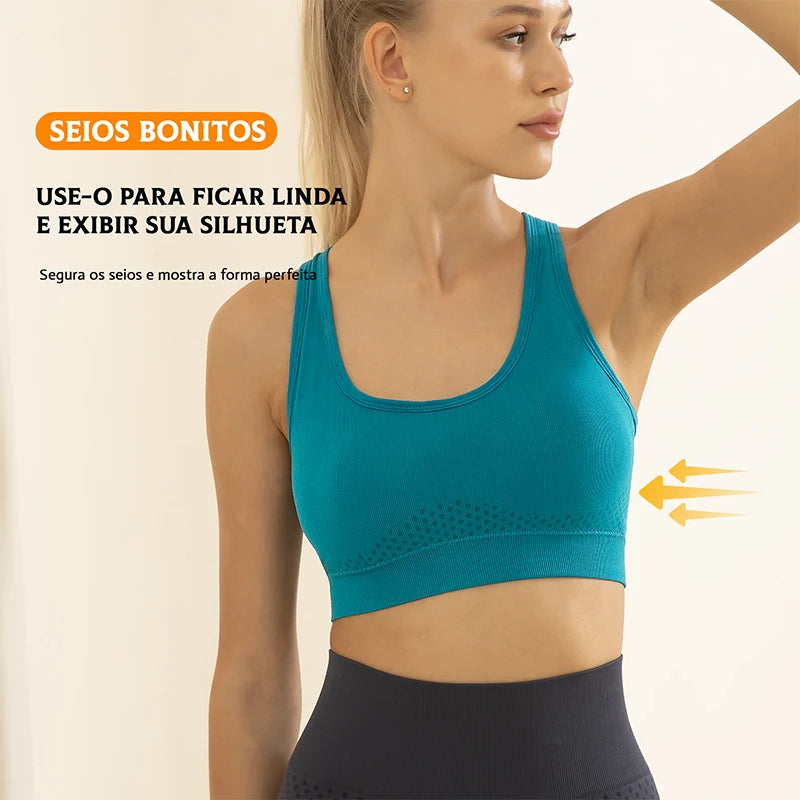 Sutiã Esportivo Feminino – Push Up, Respirável e Antichoque