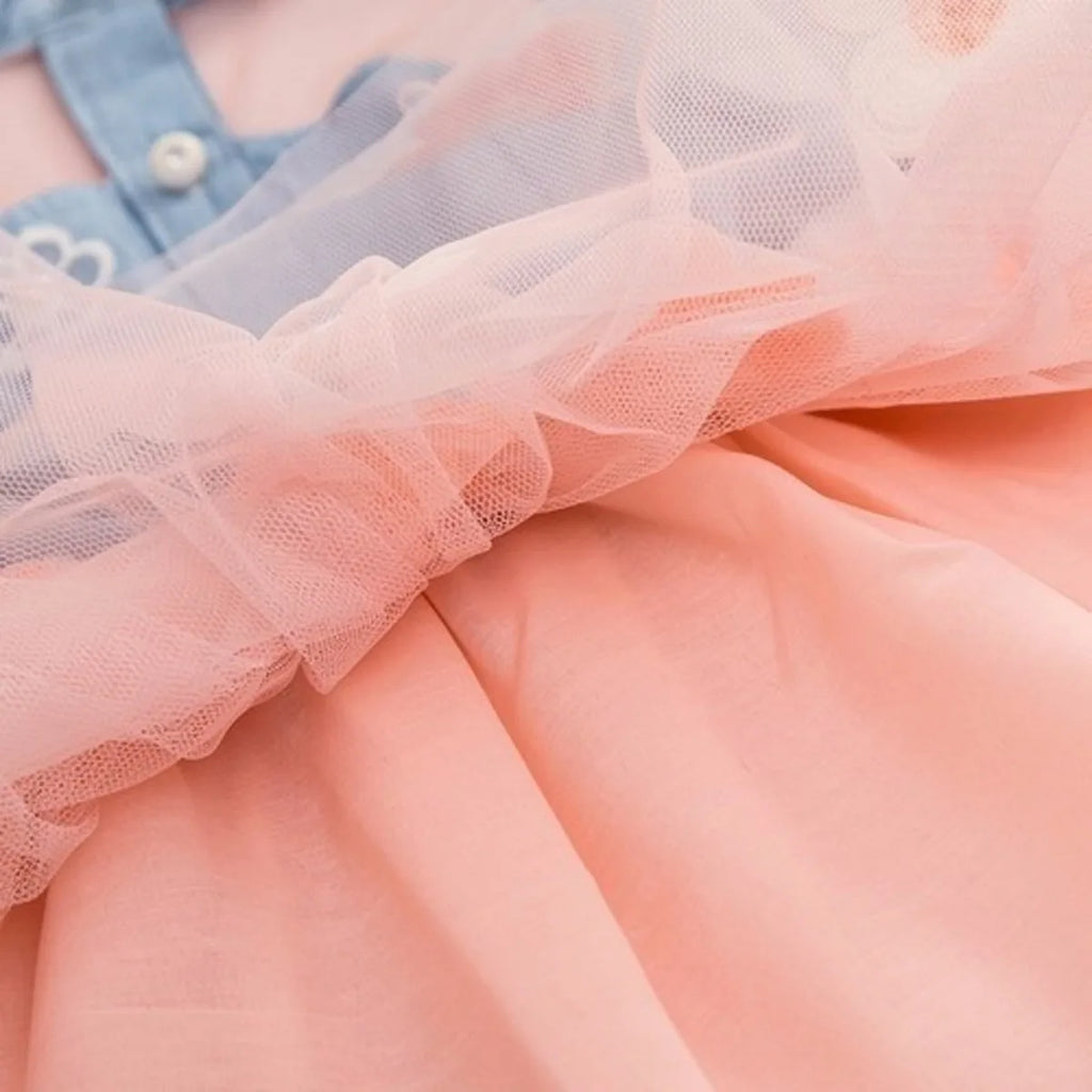 Vestido Infantil Feminino – Festa com Aba e Tule Florido