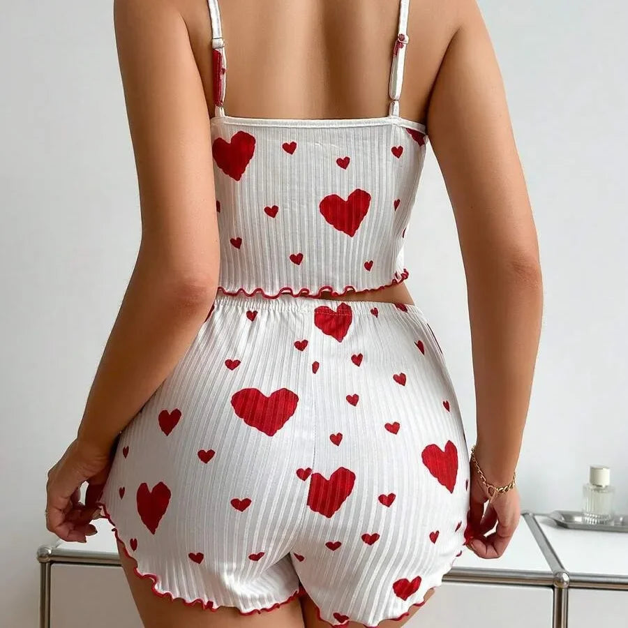 Conjunto Pijama Feminino 2 Peças – Regata e Shorts, Branco com Estampa Lov