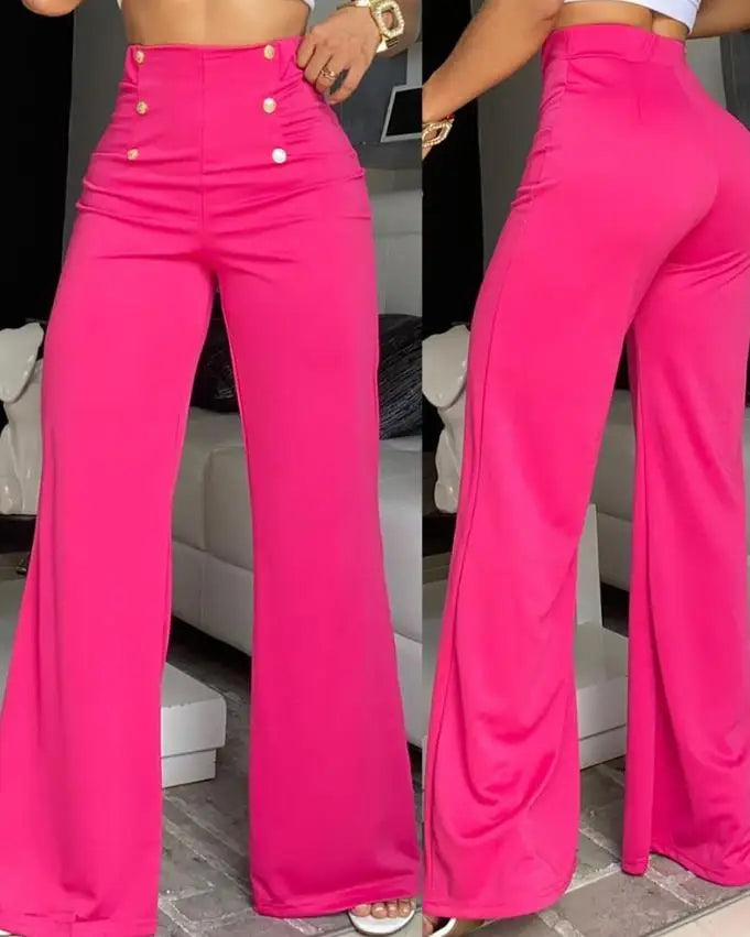 Calça Feminina Pantalona 2025 – Cintura Alta, Boca Larga e Estilo Europeu