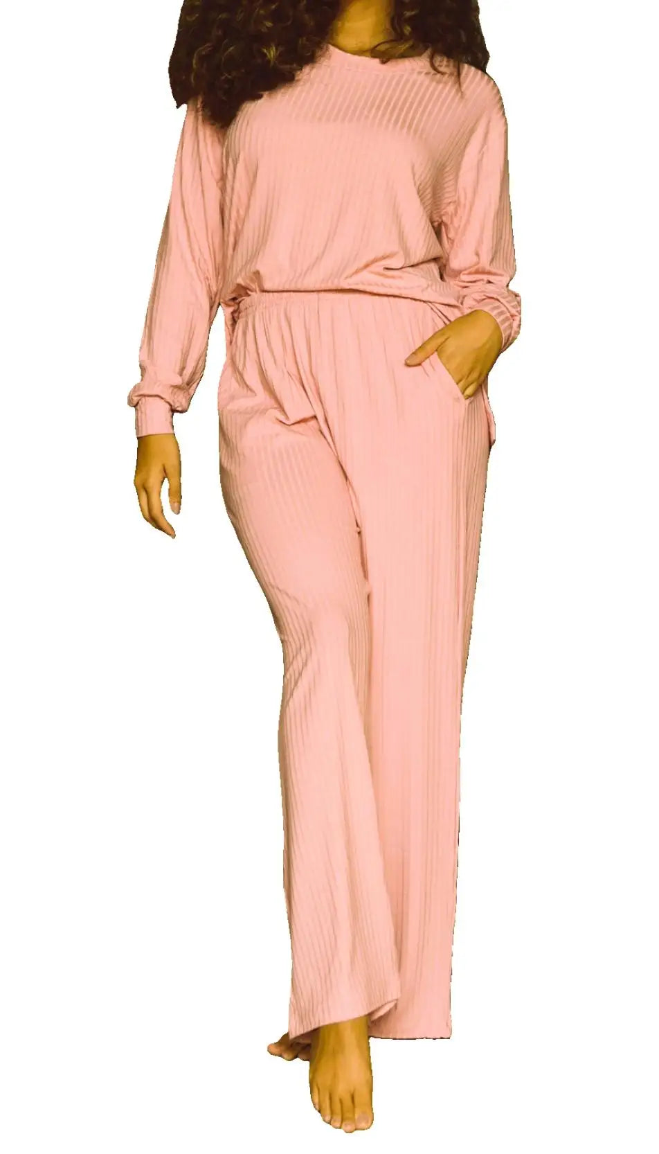 Pijama Feminino Longo – Tecido Liso com Gola e Calça Pantalona Confortável 🌙