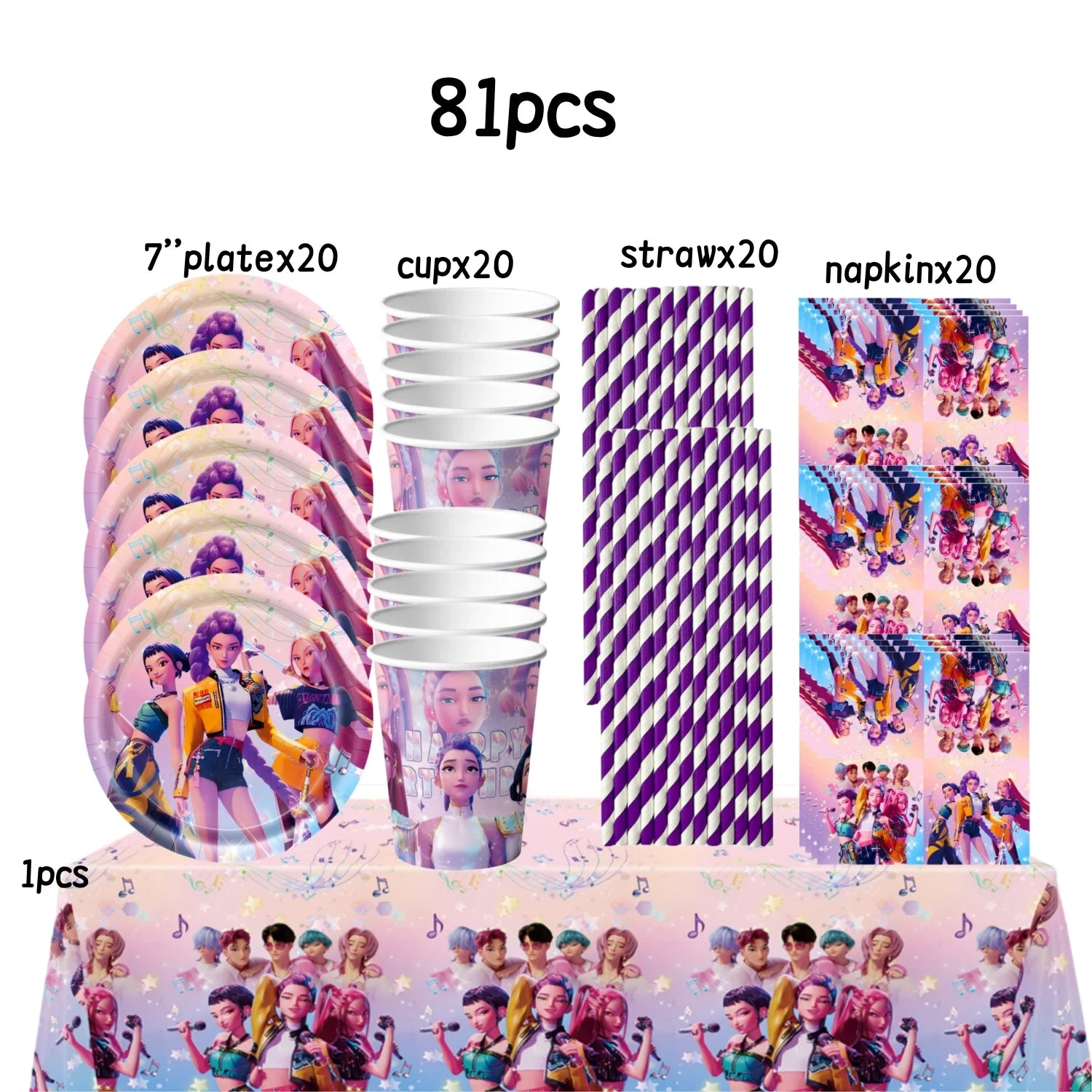 Caçador de demônios kpop decoração de festa k pop caçadores de demônios kit de pano de mesa de aniversário sacos de copo de prato caçadores de demônio kpop lembranças de festa