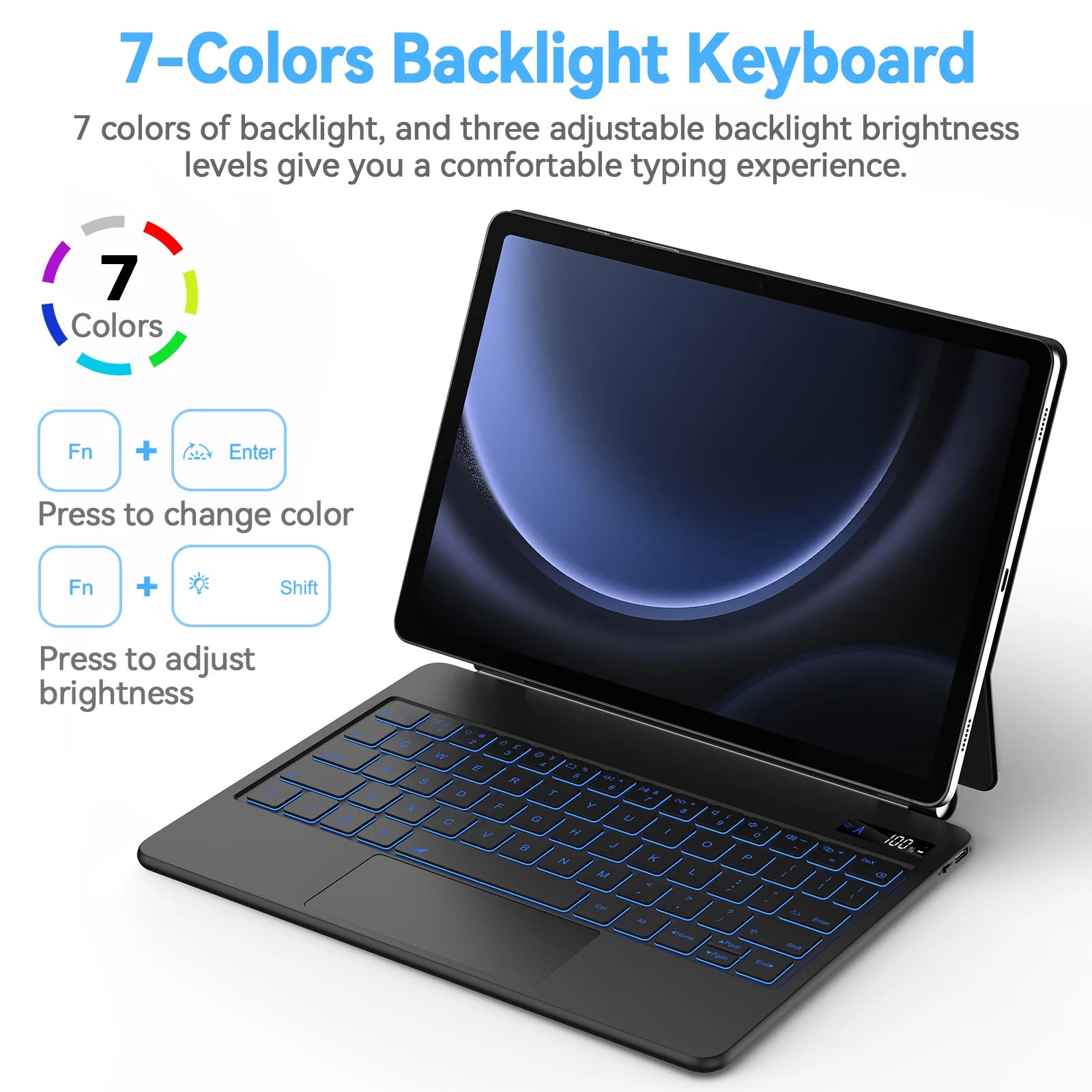 Teclado Mágico Português Bettdow para Samsung Tab S7/S8/S9/S9+ – Suporte Flutuante, Iluminado e Porta-Caneta S