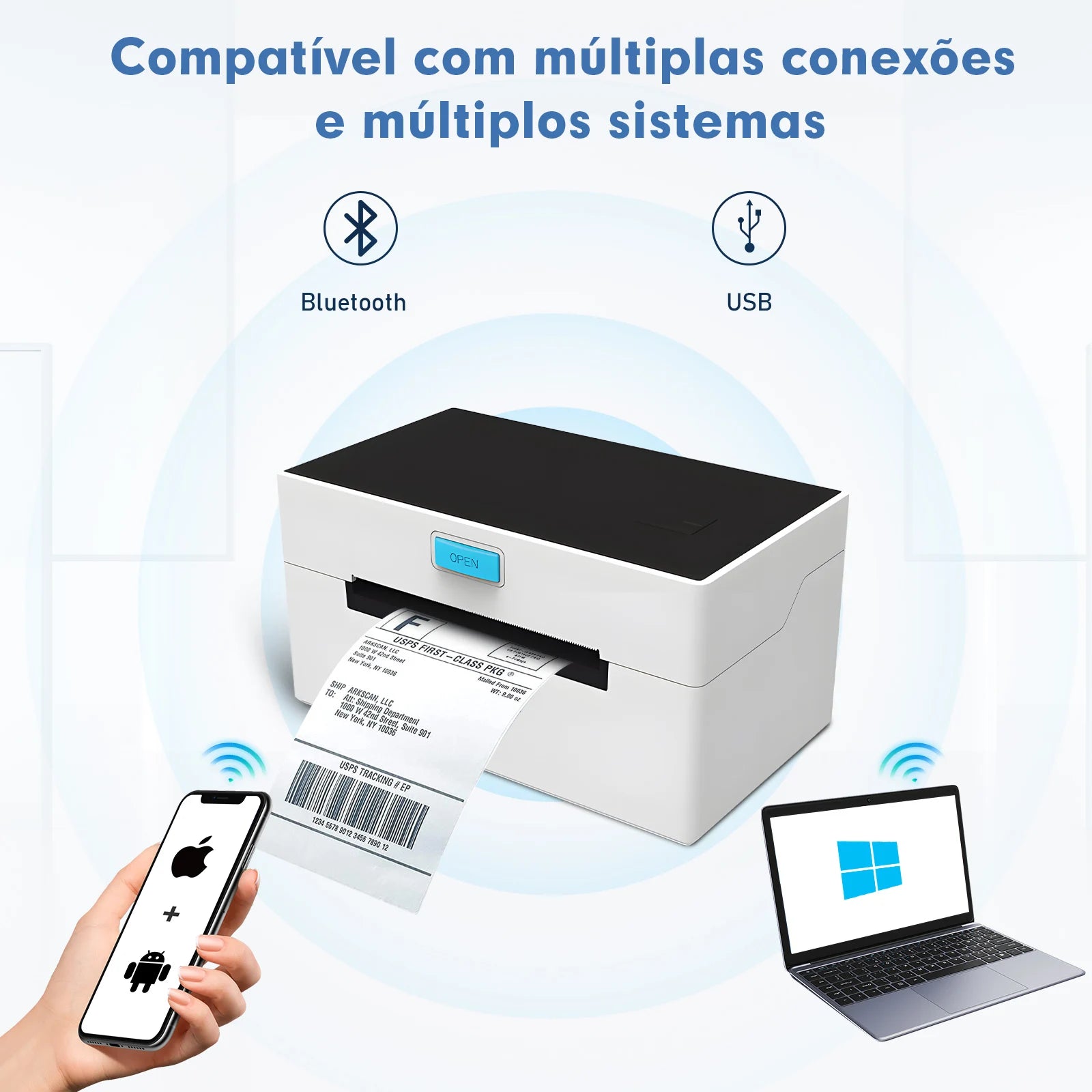 Impressora Eletrônica de Etiquetas – Adesiva, Suporte Bluetooth e WiFi, Impressão Rápida, Térmica