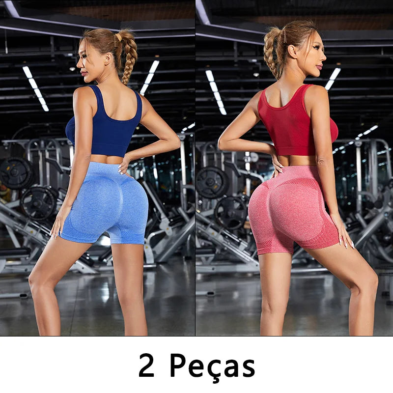 Conjunto 2 Peças – Shorts Esportivos Femininos, Ginástica e Yoga com Controle de Barriga e Glúteos