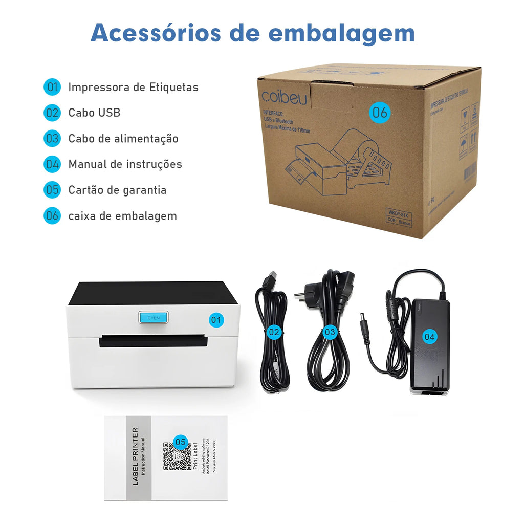 Impressora Eletrônica de Etiquetas – Adesiva, Suporte Bluetooth e WiFi, Impressão Rápida, Térmica