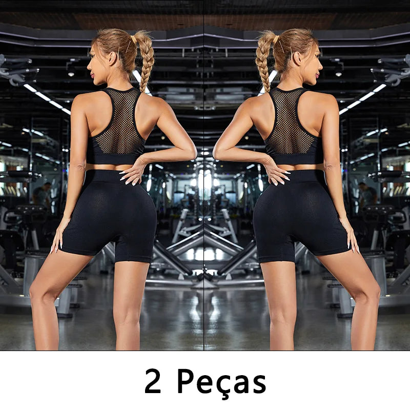 Conjunto 2 Peças – Shorts Esportivos Femininos, Ginástica e Yoga com Controle de Barriga e Glúteos