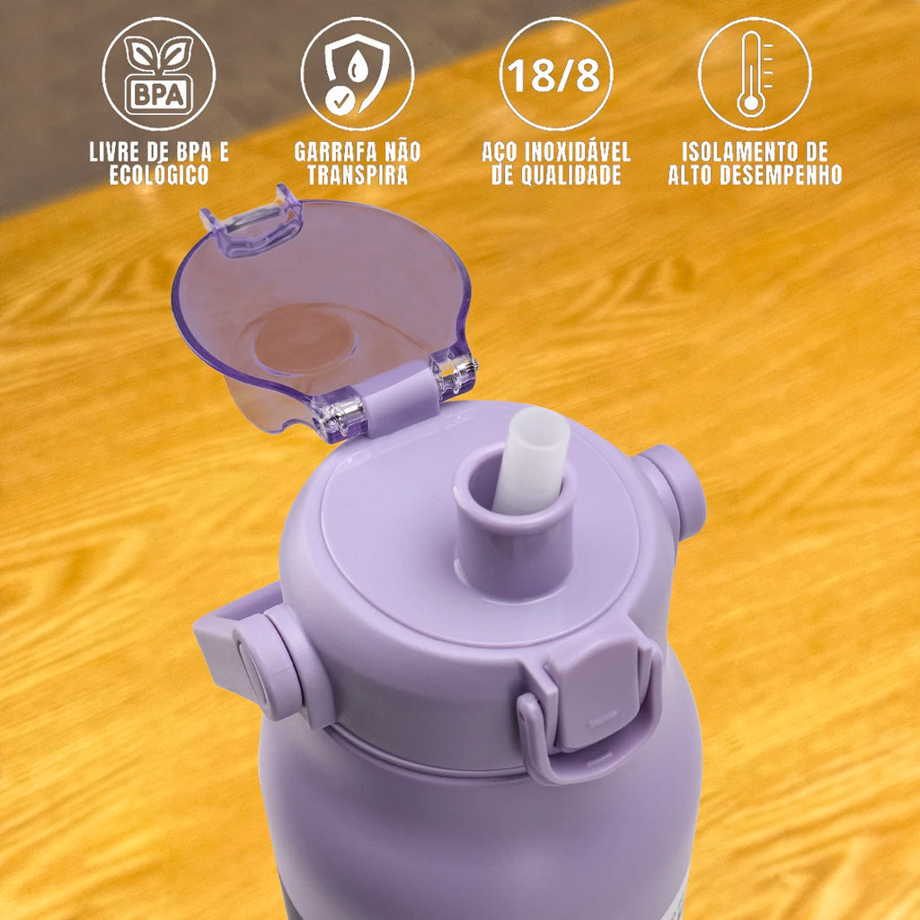 Garrafa Térmica Portátil – Aço Inoxidável com Canudo, Ideal para Viagem, Academia e Camping