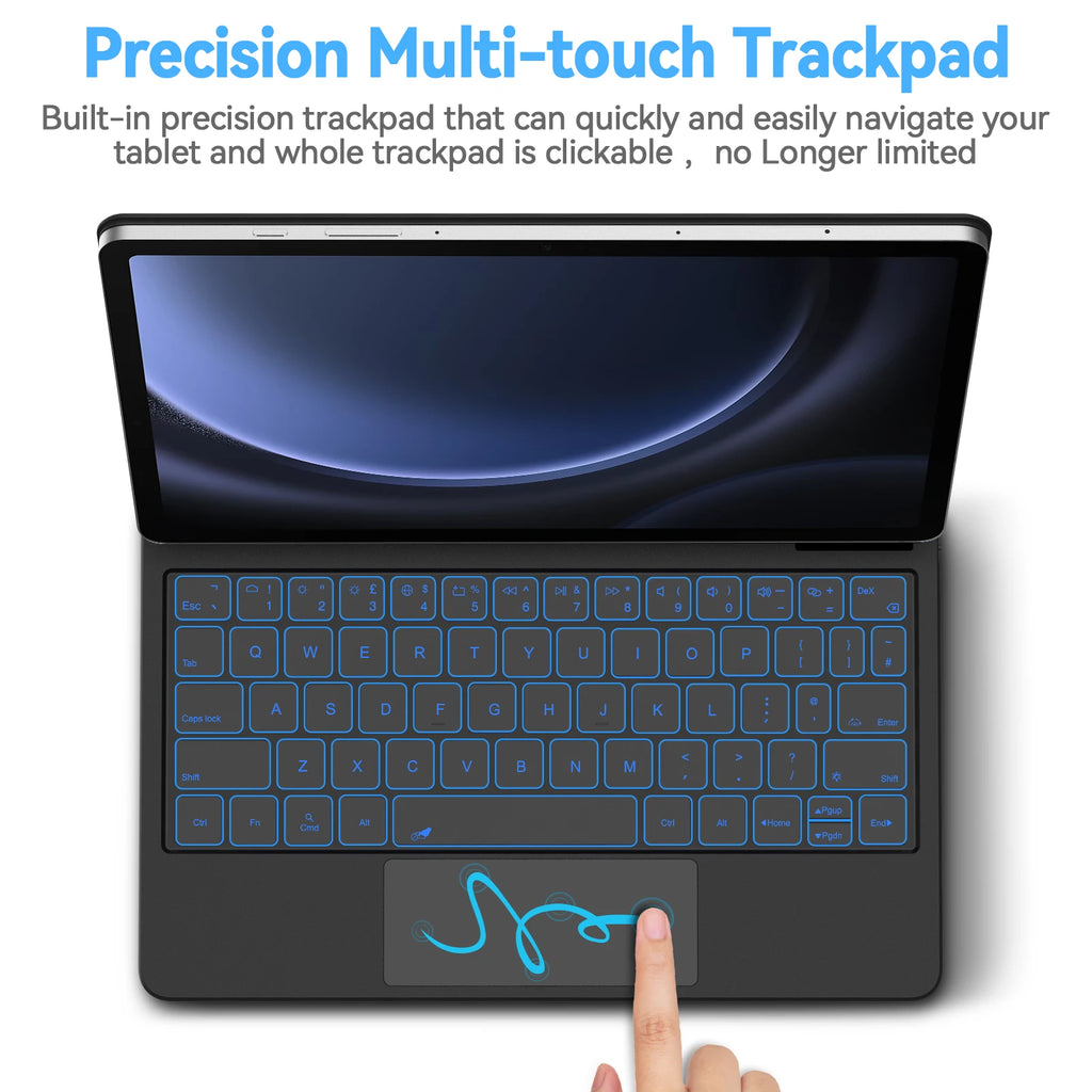 Teclado Mágico Português Bettdow para Samsung Tab S7/S8/S9/S9+ – Suporte Flutuante, Iluminado e Porta-Caneta S