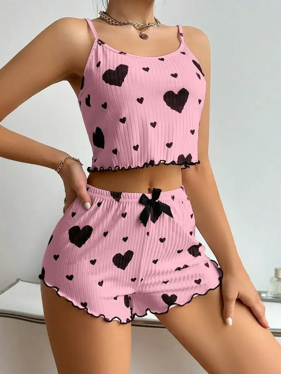 Conjunto Pijama Feminino 2 Peças – Regata e Shorts, Branco com Estampa Lov