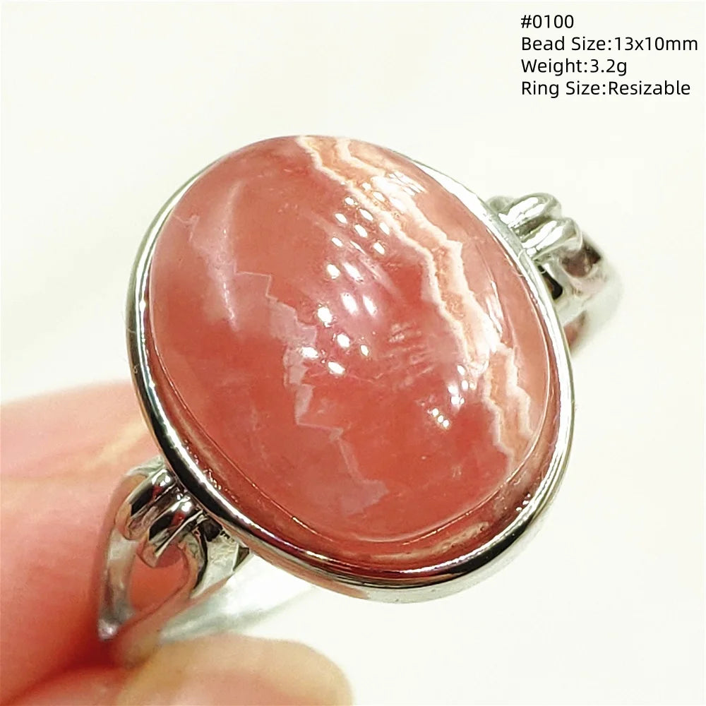Anel Ajustável Rhodochrosita – Pedra Natural Rosa para Amor e Cura, Joia Feminina e Masculina