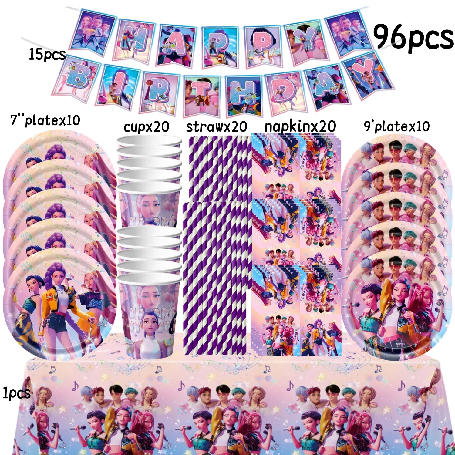Caçador de demônios kpop decoração de festa k pop caçadores de demônios kit de pano de mesa de aniversário sacos de copo de prato caçadores de demônio kpop lembranças de festa