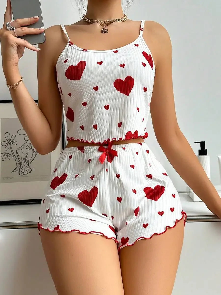 Conjunto Pijama Feminino 2 Peças – Regata e Shorts, Branco com Estampa Lov
