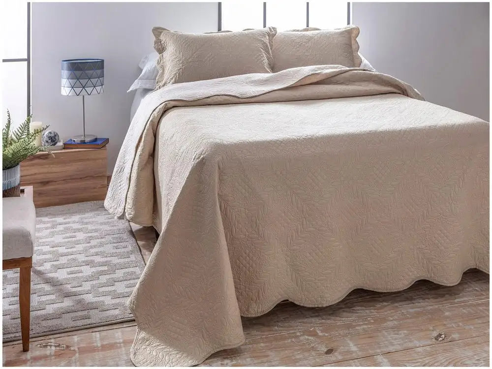 Cobre-Leito Casal Jolitex Ultrassônico Dyuri – Bege Pastel, 3 Peças
