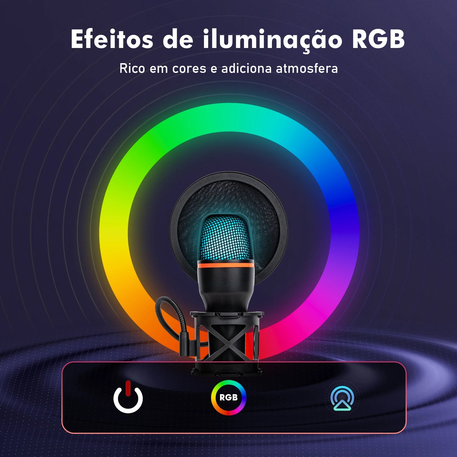 Microfone de Mesa USB Coibeu – 48KHz, Cancelamento Ativo de Ruído, RGB e Tripé Ajustável