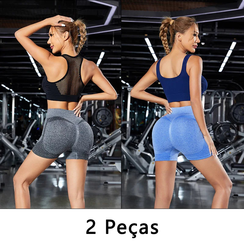 Conjunto 2 Peças – Shorts Esportivos Femininos, Ginástica e Yoga com Controle de Barriga e Glúteos