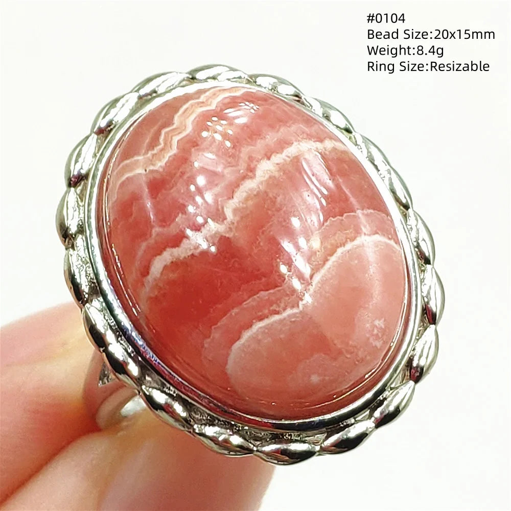 Anel Ajustável Rhodochrosita – Pedra Natural Rosa para Amor e Cura, Joia Feminina e Masculina