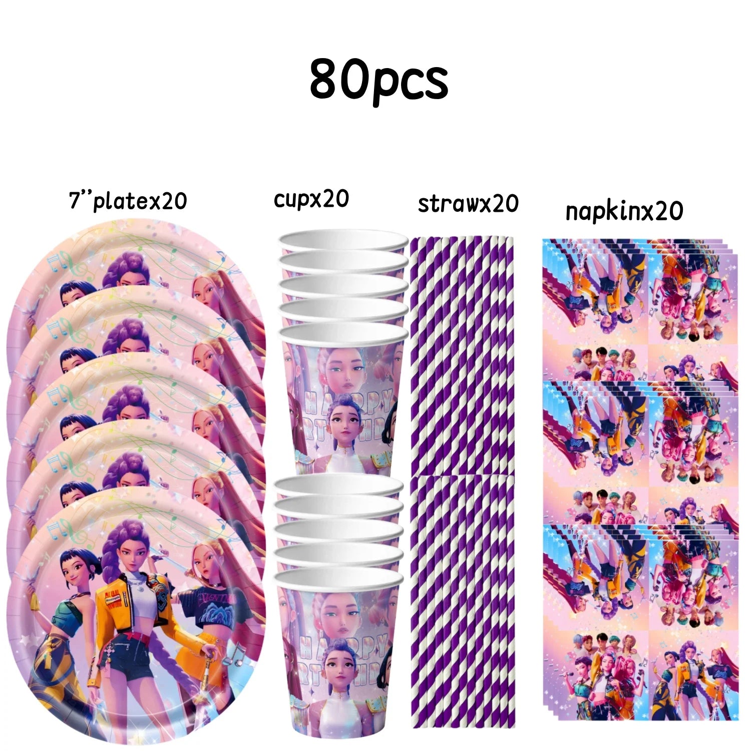 Caçador de demônios kpop decoração de festa k pop caçadores de demônios kit de pano de mesa de aniversário sacos de copo de prato caçadores de demônio kpop lembranças de festa