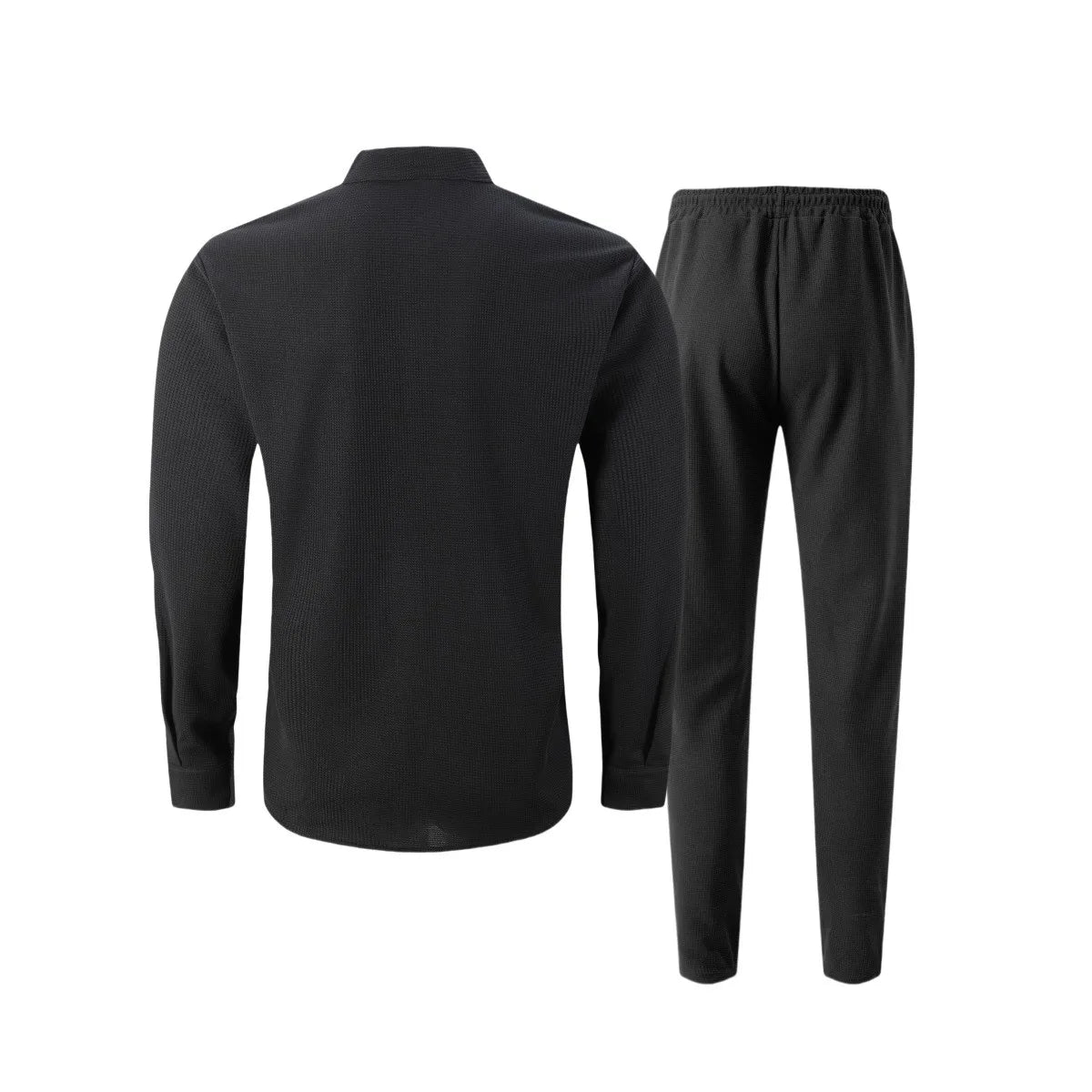 Conjunto Masculino Outono 2025 – Camisa Manga Longa com Bolso e Cardigan + Calça Casual
