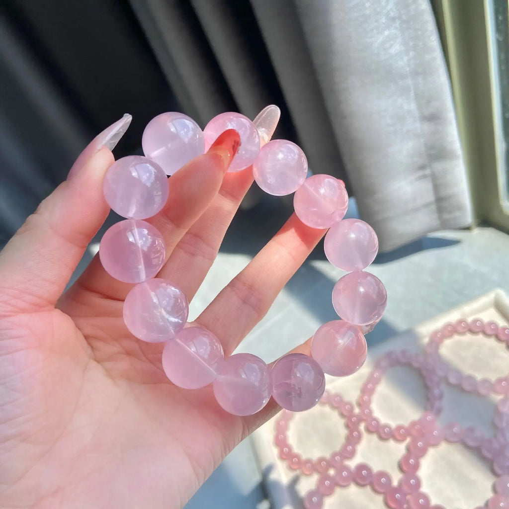 Natural Pink Rose Quartz Star Round Beads Bracelet Jewelry 10mm 12mm 14mm 16mm From Mozambique Women Rose Quartz Beads AAAAAA