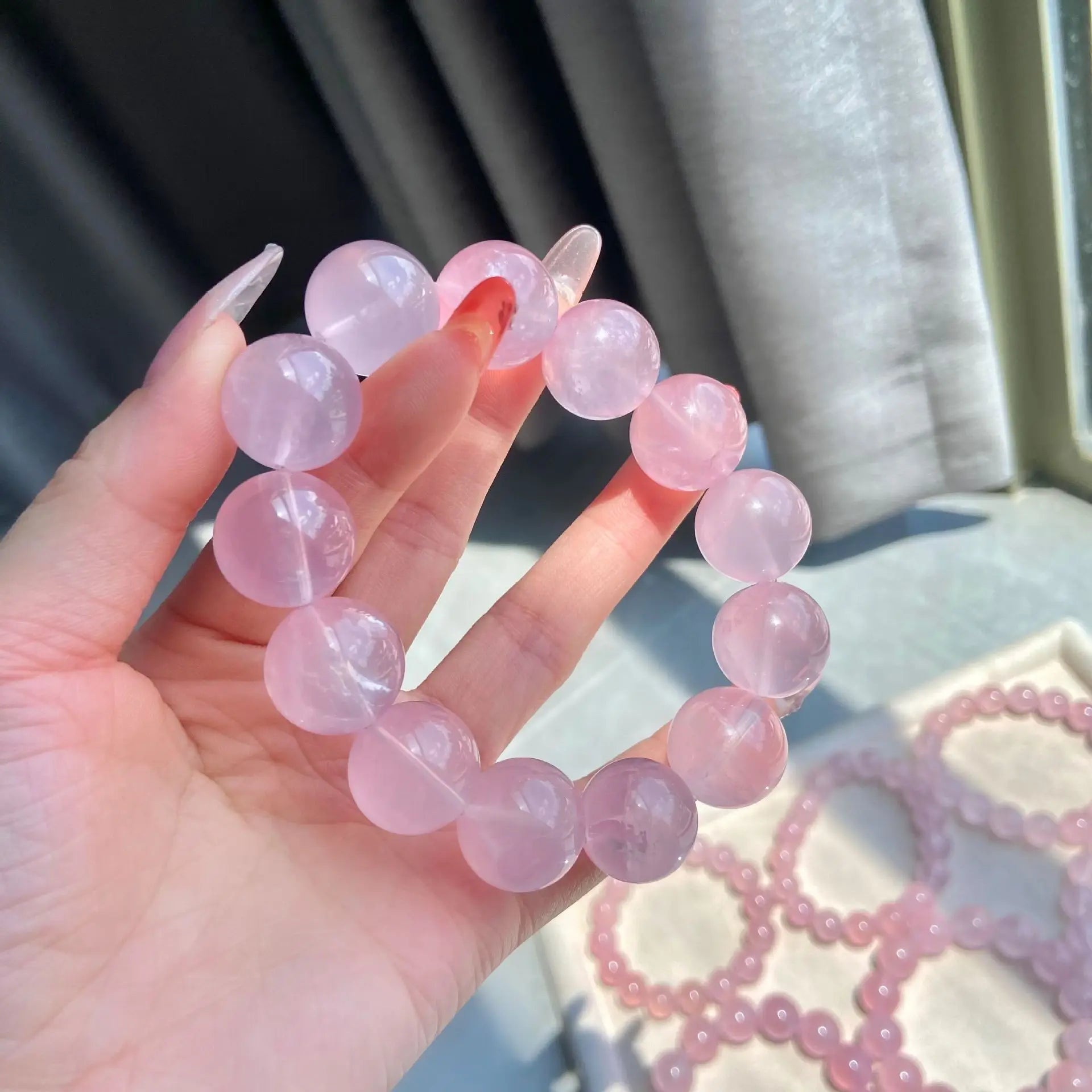 Natural Pink Rose Quartz Star Round Beads Bracelet Jewelry 10mm 12mm 14mm 16mm From Mozambique Women Rose Quartz Beads AAAAAA